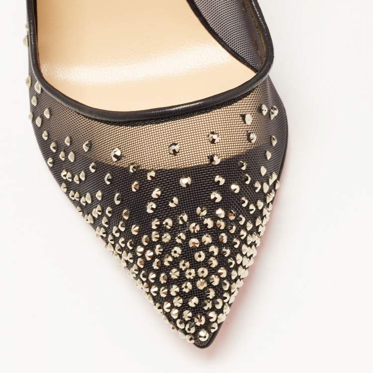 Pre Owned Christian Louboutin Black Mesh and Velvet Follies Strass Pumps Size 39.5