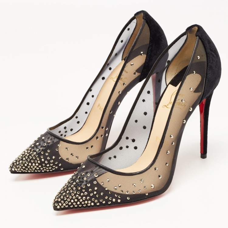 Christian Louboutin - Authenticated Follies Strass Heel - Leather Black Plain for Women, Never Worn