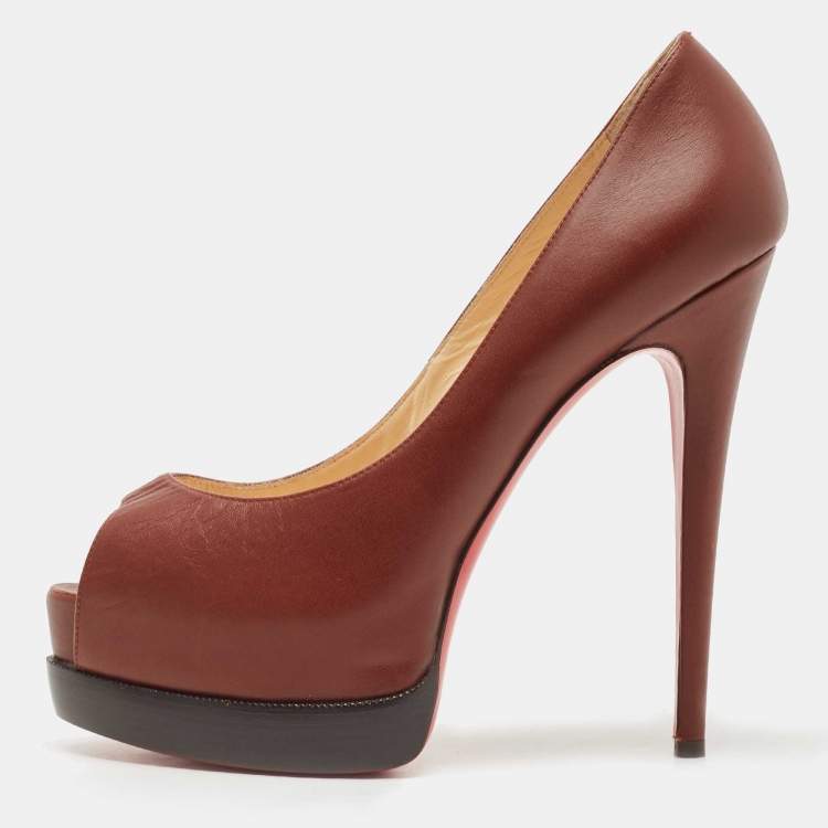 Pre Owned Christian Louboutin Brown Leather Altadama Pumps Size 39.5