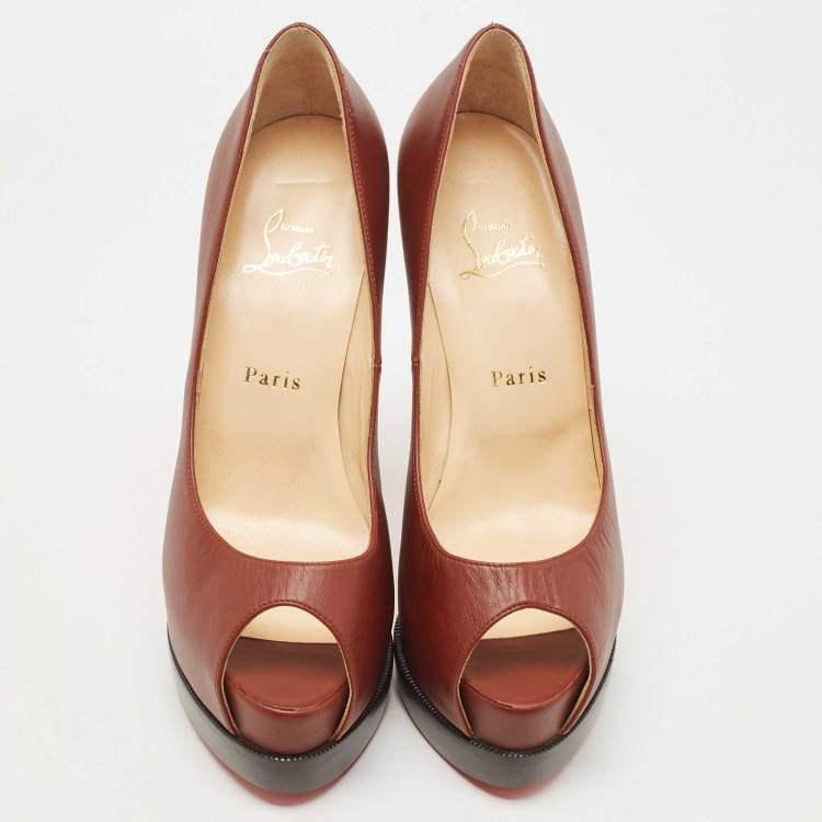 Pre Owned Christian Louboutin Brown Leather Altadama Pumps Size 39.5