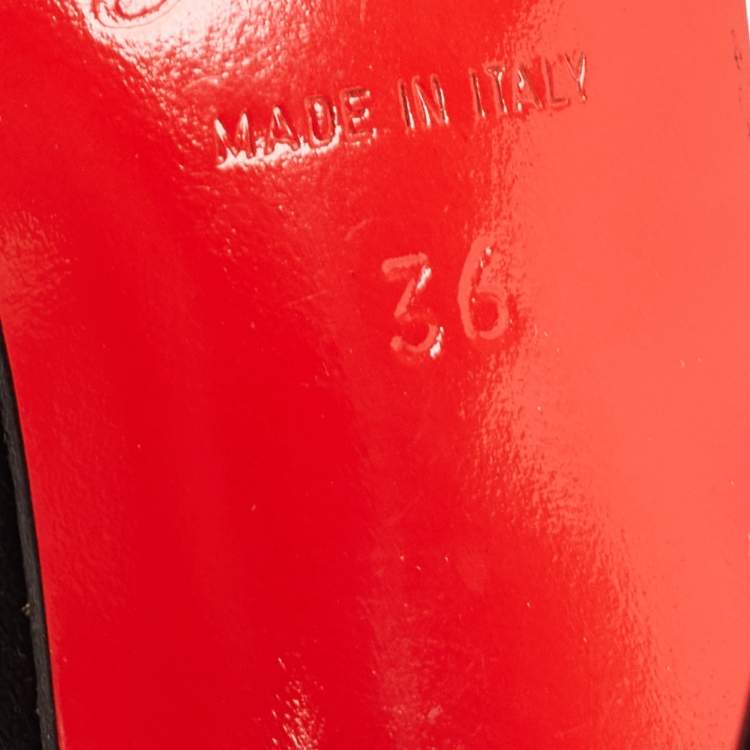 Pre Owned Christian Louboutin Black/Gold Suede Peep Toe Ankle Strap Sandals Size 36