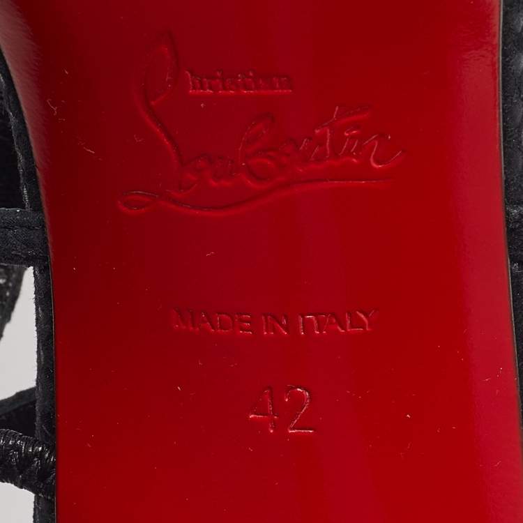 Pre Owned Christian Louboutin Black Embossed Snakeskin Leather Strappy Sandals Size 42