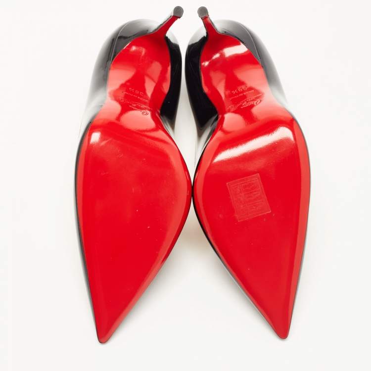 Pre Owned Christian Louboutin Black Patent Leather Kate Pumps Size 38.5