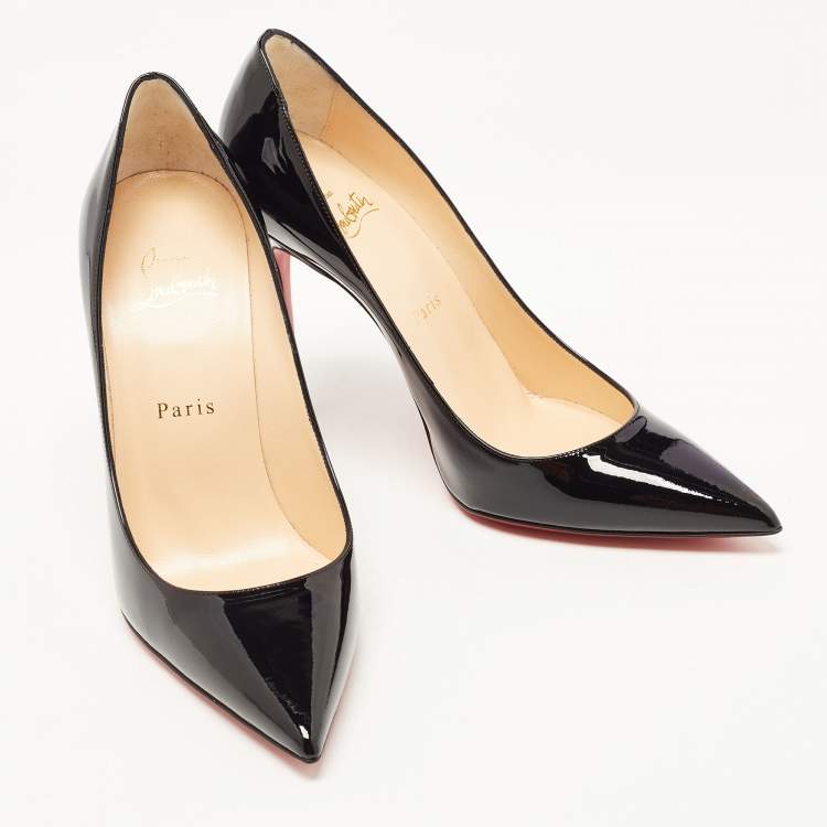 Pre Owned Christian Louboutin Black Patent Leather Kate Pumps Size 38.5