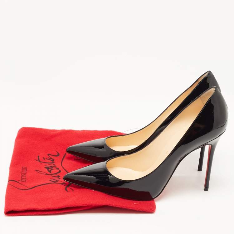 Pre Owned Christian Louboutin Black Patent Leather Kate Pumps Size 38.5