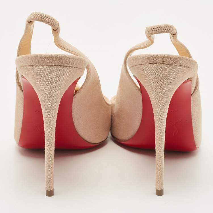 Pre Owned Christian Louboutin Beige Texture Suede Drama Spikes Pumps Size 38.5