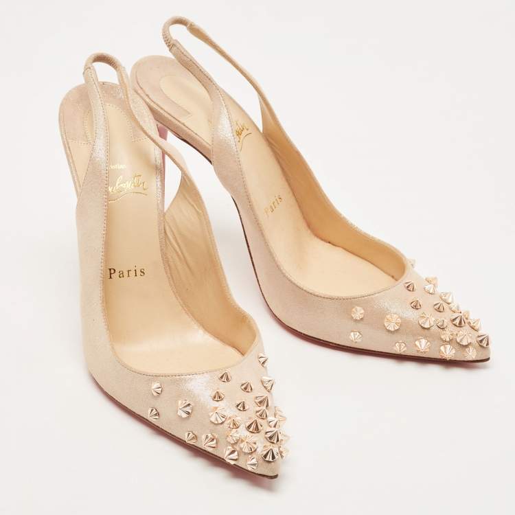 Pre Owned Christian Louboutin Beige Texture Suede Drama Spikes Pumps Size 38.5