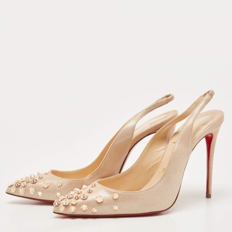 Pre Owned Christian Louboutin Beige Texture Suede Drama Spikes Pumps Size 38.5