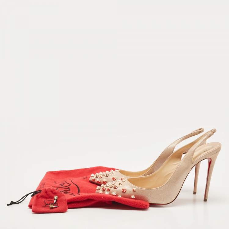 Pre Owned Christian Louboutin Beige Texture Suede Drama Spikes Pumps Size 38.5