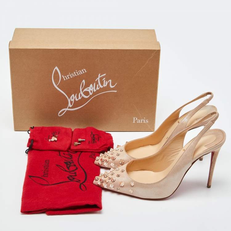 Pre Owned Christian Louboutin Beige Iridescent Suede Drama Spikes Pumps Size 37