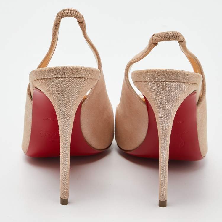 Pre Owned Christian Louboutin Beige Iridescent Suede Drama Spikes Pumps Size 37