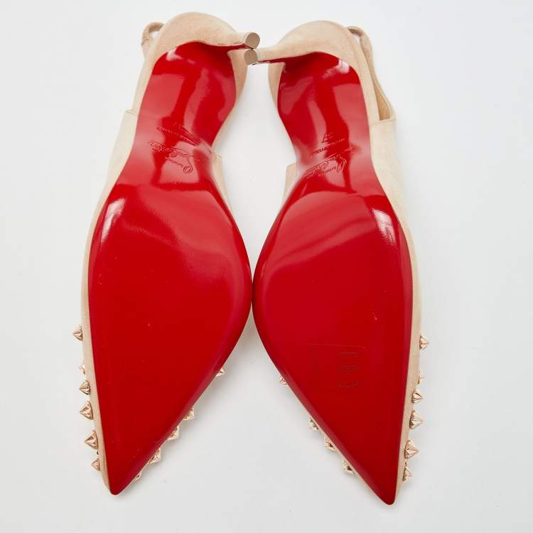 Pre Owned Christian Louboutin Beige Iridescent Suede Drama Spikes Pumps Size 37