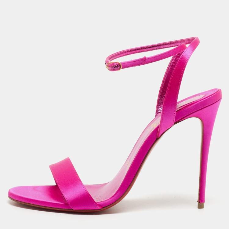 Christian Louboutin Pink Satin Loubigirl Ankle Wrap Sandals Size 38 ...