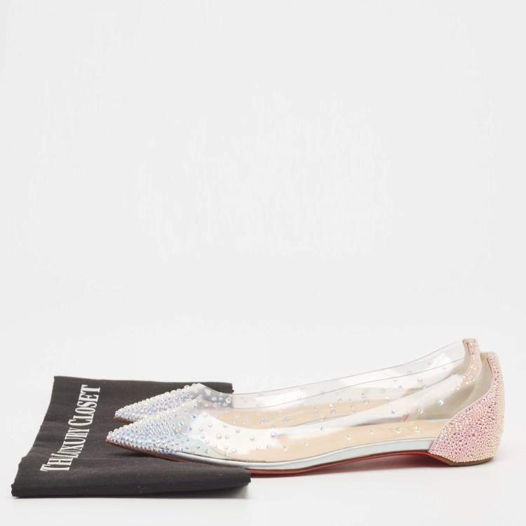 Pre Owned Christian Louboutin Transparent PVC and Suede Degrastrass Embellished Ballet Flats Size 39