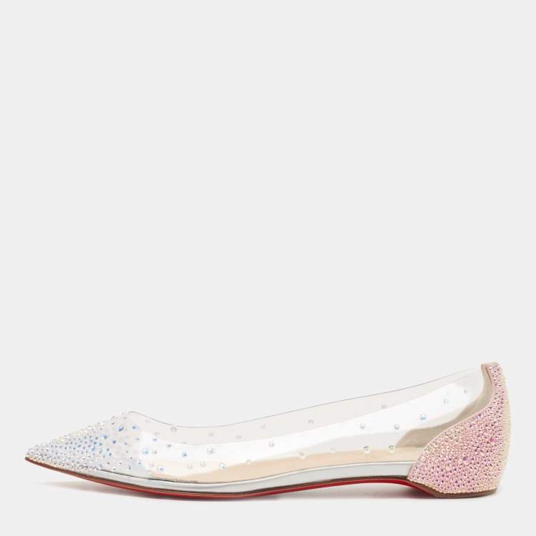 Pre Owned Christian Louboutin Transparent PVC and Suede Degrastrass Embellished Ballet Flats Size 39