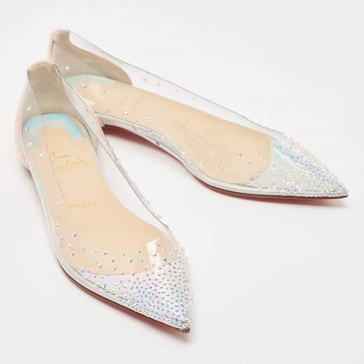 Pre Owned Christian Louboutin Transparent PVC and Suede Degrastrass Embellished Ballet Flats Size 39