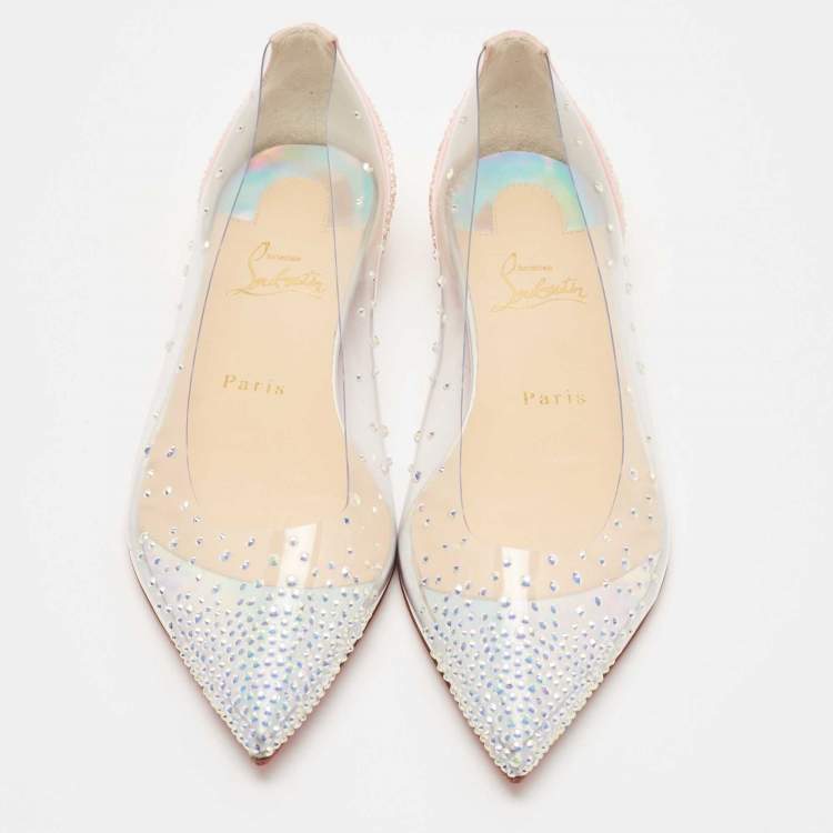 Pre Owned Christian Louboutin Transparent PVC and Suede Degrastrass Embellished Ballet Flats Size 39