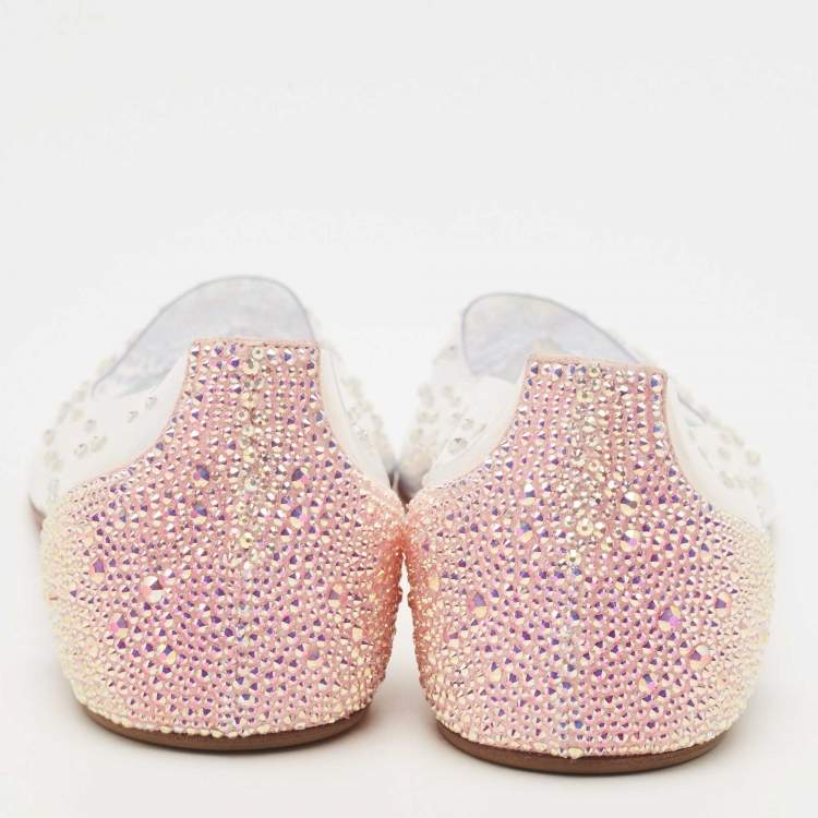 Pre Owned Christian Louboutin Transparent PVC and Suede Degrastrass Embellished Ballet Flats Size 39