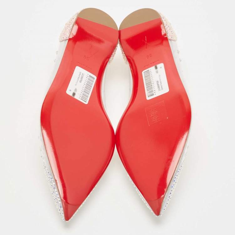 Pre Owned Christian Louboutin Transparent PVC and Suede Degrastrass Embellished Ballet Flats Size 39
