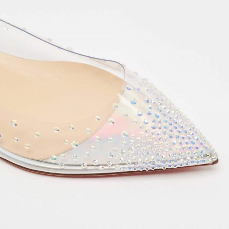 Pre Owned Christian Louboutin Transparent PVC and Suede Degrastrass Embellished Ballet Flats Size 39