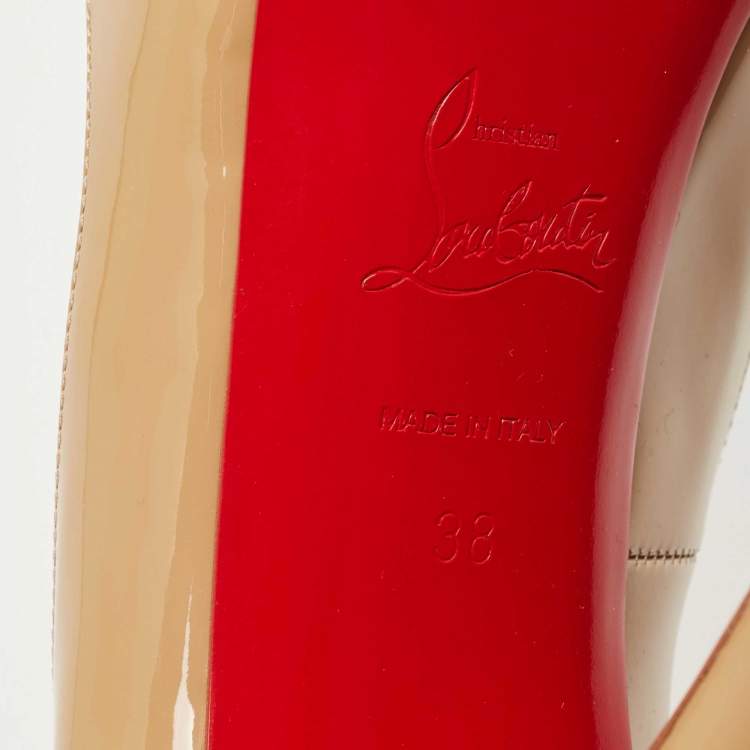 Pre Owned Christian Louboutin Beige Patent Very Prive Pumps Size 38