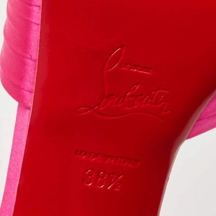 Pre Owned Christian Louboutin Pink Satin Nicol is Back 85 Criss Cross Slide Sandals Size 38.5
