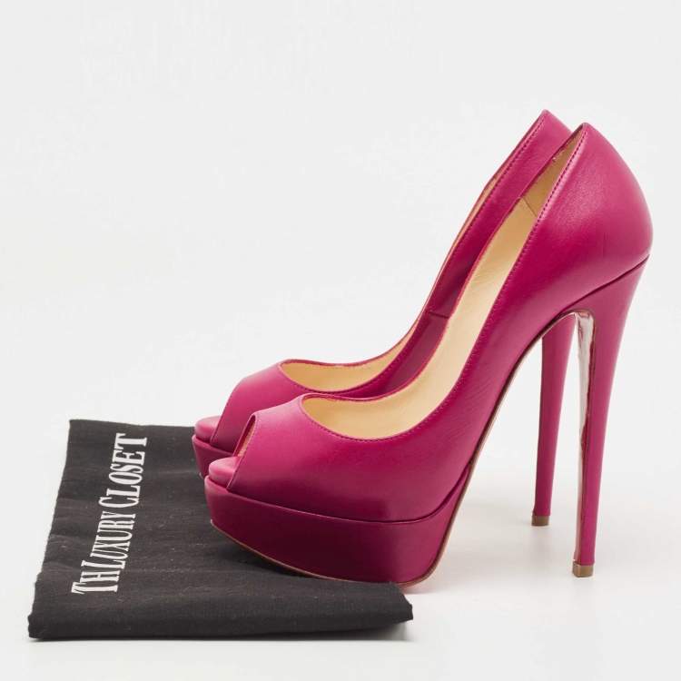 Pre Owned Christian Louboutin Purple Leather Lady Peep Pumps Size 35
