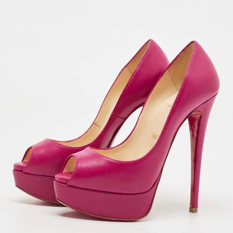 Pre Owned Christian Louboutin Purple Leather Lady Peep Pumps Size 35
