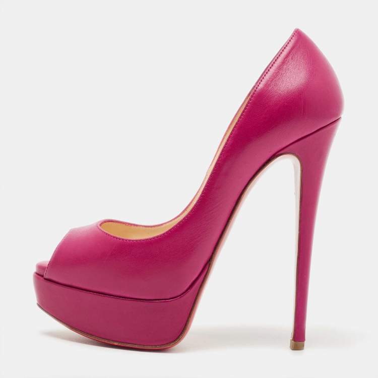 Pre Owned Christian Louboutin Purple Leather Lady Peep Pumps Size 35