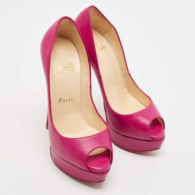 Pre Owned Christian Louboutin Purple Leather Lady Peep Pumps Size 35