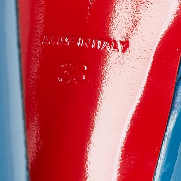 Pre Owned Christian Louboutin Blue Patent Jamie Platform Pumps Size 38