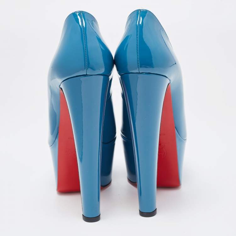 Pre Owned Christian Louboutin Blue Patent Jamie Platform Pumps Size 38