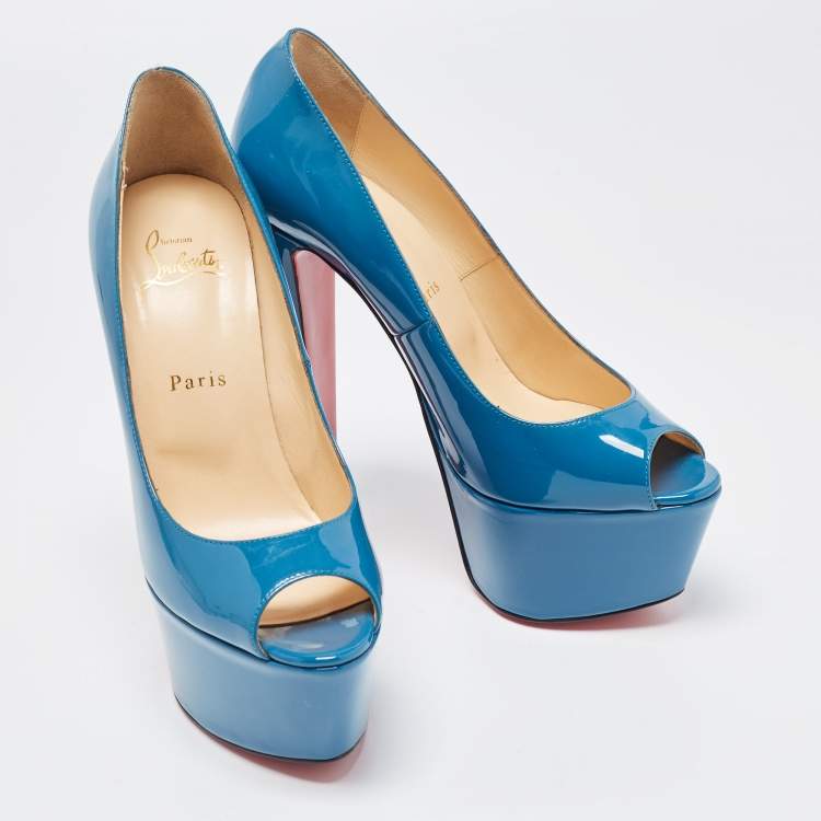 Pre Owned Christian Louboutin Blue Patent Jamie Platform Pumps Size 38