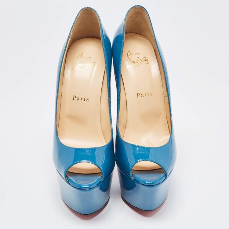 Pre Owned Christian Louboutin Blue Patent Jamie Platform Pumps Size 38