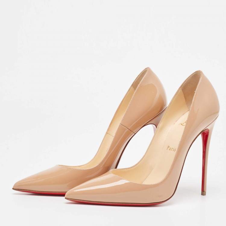 Pre Owned Christian Louboutin Beige Patent So Kate Pumps Size 38.5