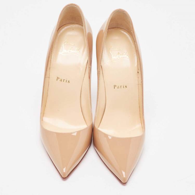 Pre Owned Christian Louboutin Beige Patent So Kate Pumps Size 38.5