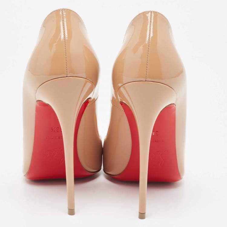 Pre Owned Christian Louboutin Beige Patent So Kate Pumps Size 38.5