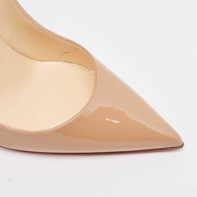 Pre Owned Christian Louboutin Beige Patent So Kate Pumps Size 38.5