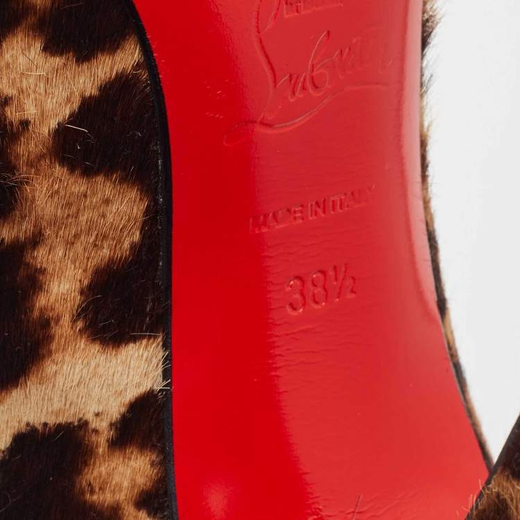 Pre Owned Christian Louboutin Brown/Beige Leopard Print Calf Hair Ankle Booties Size 38.5