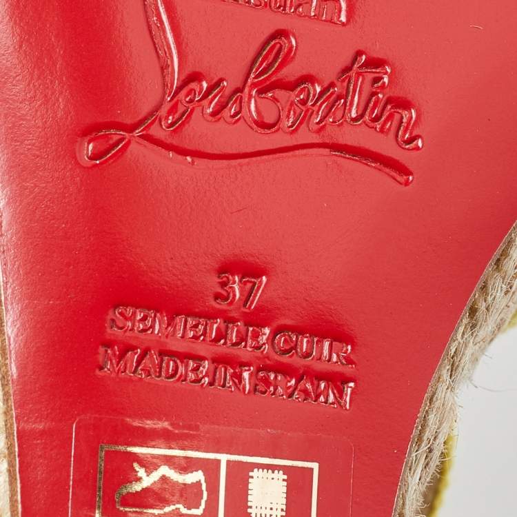 Pre Owned Christian Louboutin Yellow Fabric Delfin Espadrille Wedge Sandals Size 37