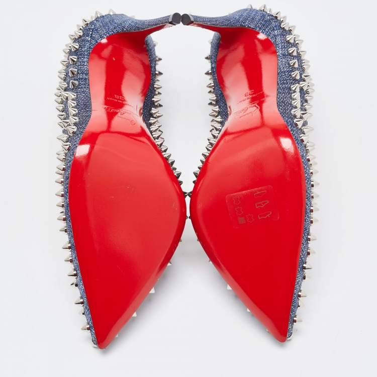Pre Owned Christian Louboutin Blue Denim Pigalle Follies Spikes Pumps Size 38