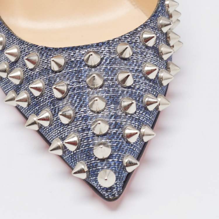 Pre Owned Christian Louboutin Blue Denim Pigalle Follies Spikes Pumps Size 38