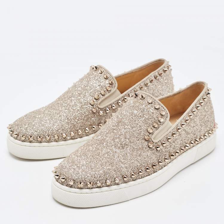 Pre Owned Christian Louboutin Gold Gritter Pik Boat Sneakers Size 36
