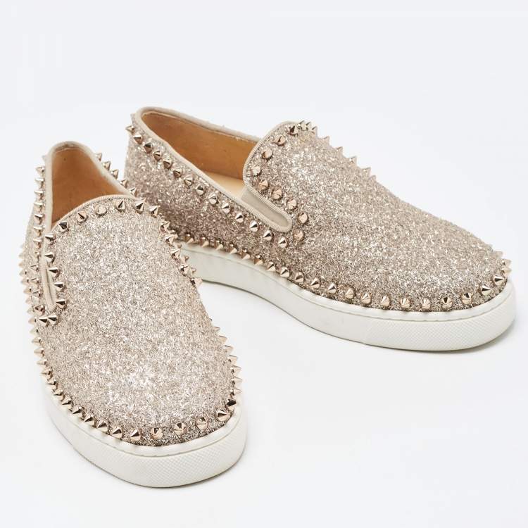Pre Owned Christian Louboutin Gold Gritter Pik Boat Sneakers Size 36