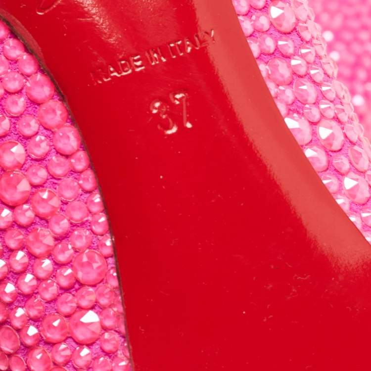 Pre Owned Christian Louboutin Pink Suede Crystal Embellished Ballet Flats Size 37