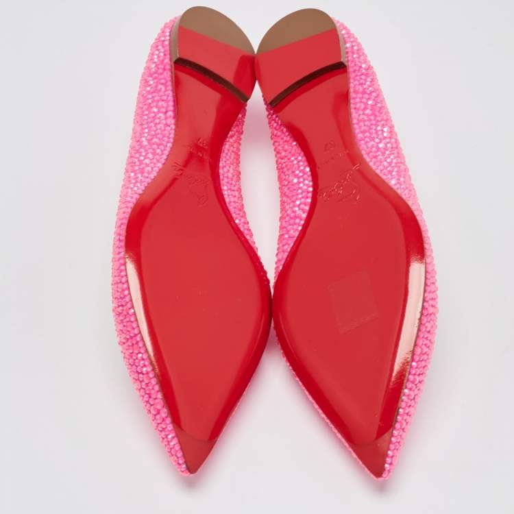 Pre Owned Christian Louboutin Pink Suede Crystal Embellished Ballet Flats Size 37