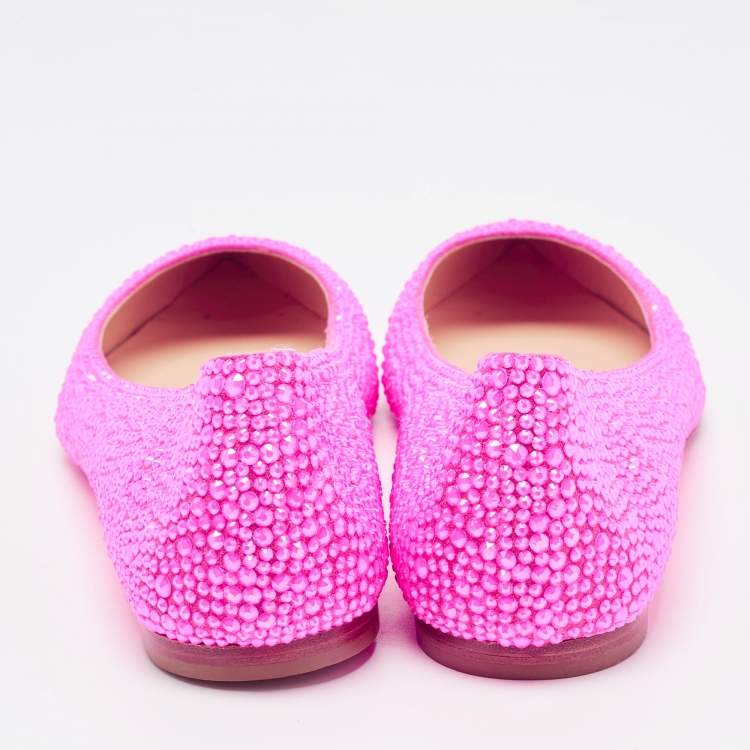 Pre Owned Christian Louboutin Pink Suede Crystal Embellished Ballet Flats Size 37