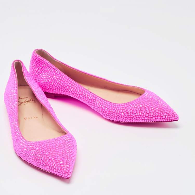 Pre Owned Christian Louboutin Pink Suede Crystal Embellished Ballet Flats Size 37
