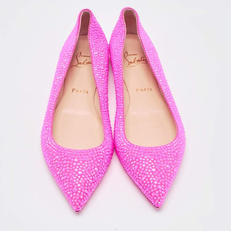 Pre Owned Christian Louboutin Pink Suede Crystal Embellished Ballet Flats Size 37