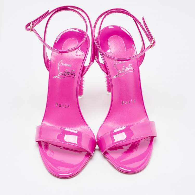 Pre Owned Christian Louboutin Fuchsia Patent Leather Lipgloss Queen Ankle Strap Sandals Size 36